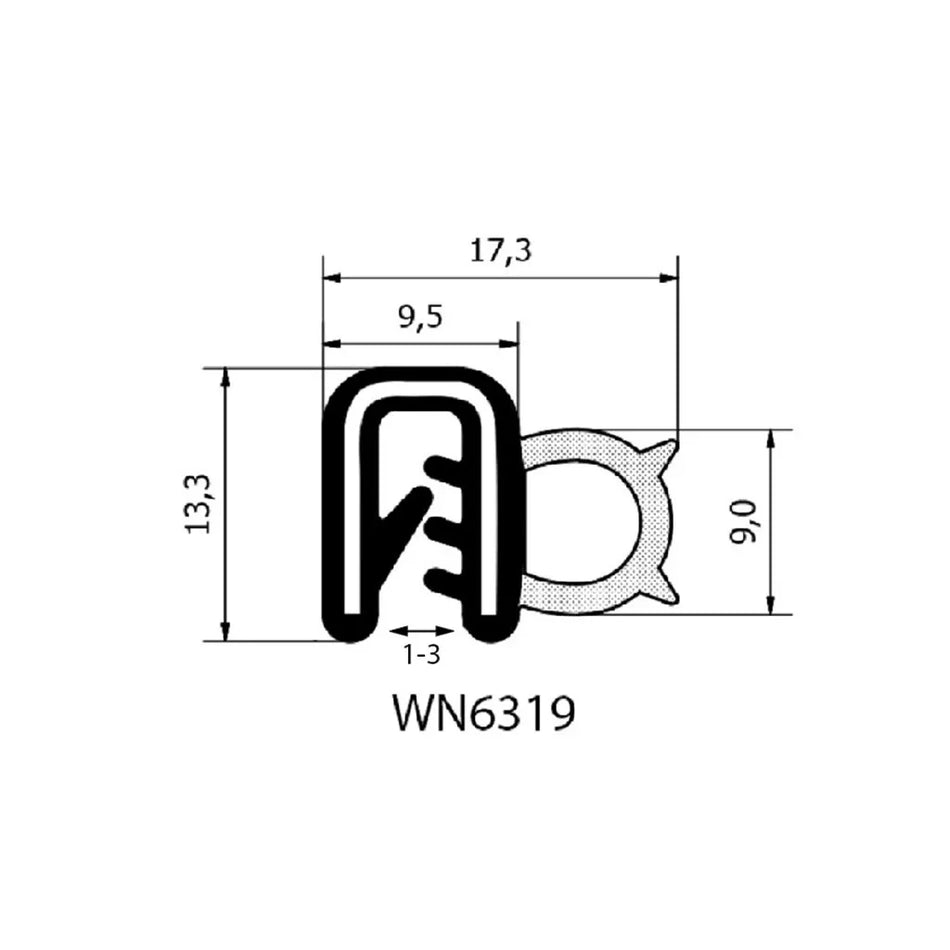 Door Seal 6319 Black - Suits Adamo Garage