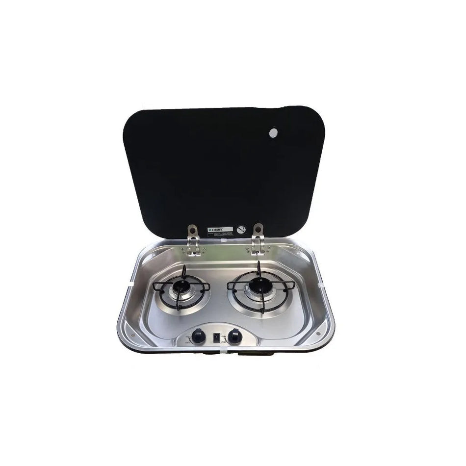 Camec 2 Burner Hob with Glass Lid & 12V Ignition