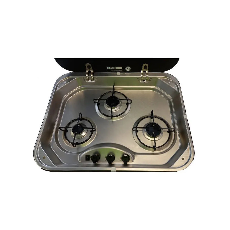 Camec 3 Burner Hob with Glass Lid & 12V Ignition