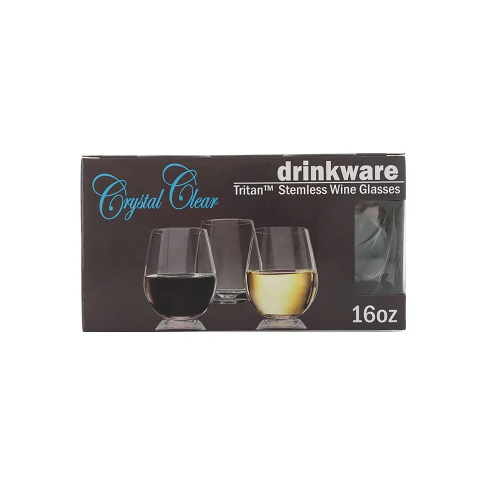 Triton Crystal Clear Stemless Wine Glass 16 Oz 4 Pack